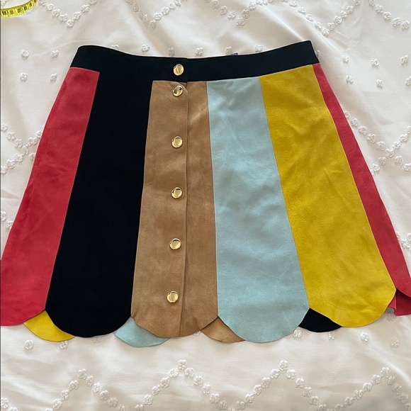 Alice + Olivia Colorful Scalloped Leather Skirt,Specials : American Fashion Style Bags On Sale